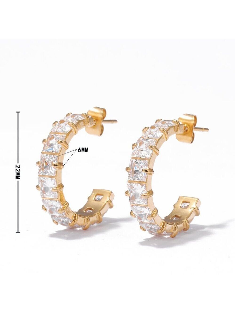 18k Gold Plated Stainless Steel Simulated Diamond Commute Hoops